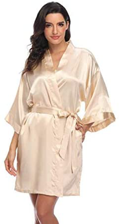 Kotii Women Silk Satin Short Bathrobes V-Neck Pure Color Sleepwear Wedding Bridesmaid Bride Party Robe S-2XL Apparel & Accessories > Clothing > Sleepwear & Loungewear > Robes Kotii Champagne X-Large 
