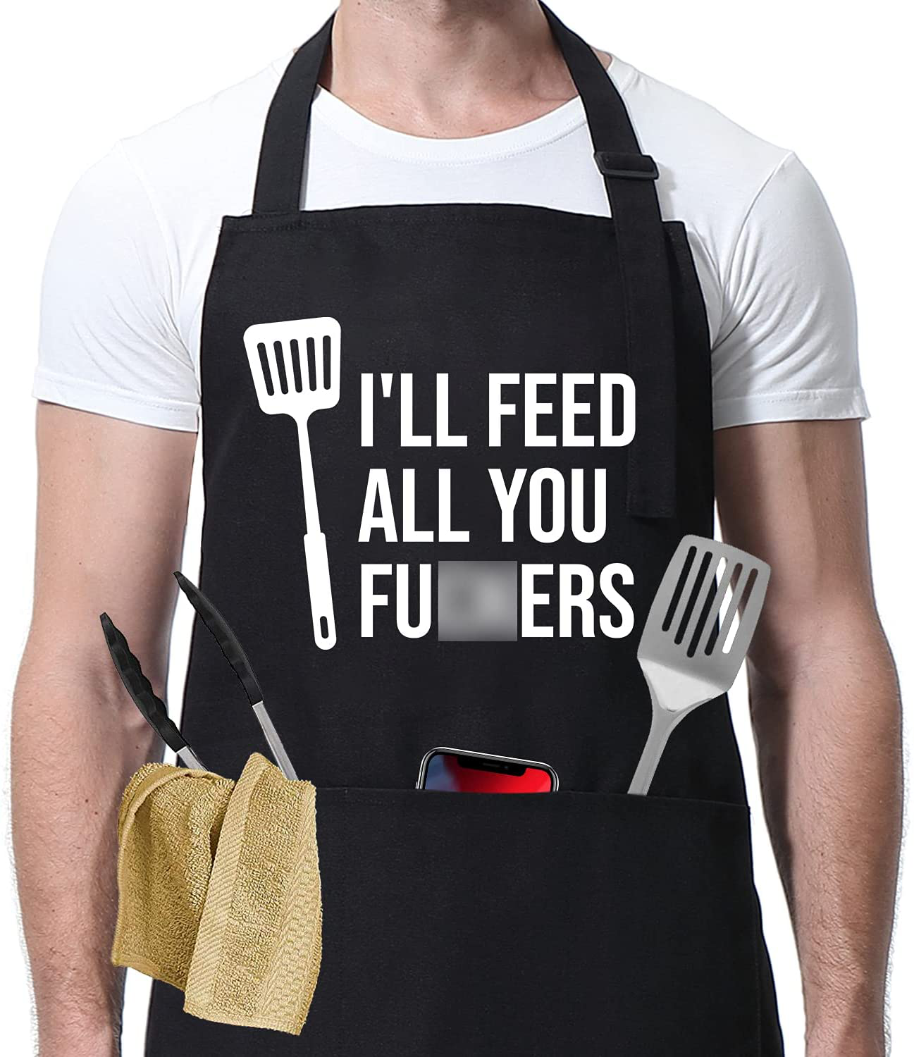 I'll Feed All You - Funny Aprons for Men, Women with 3 Pockets - Dad Gifts, Gifts for Men - Christmas, Thanksgiving, Birthday Gifts for Husband, Dad, Wife, Mom - Miracu Cooking Grilling BBQ Chef Apron Arts & Entertainment > Party & Celebration > Gift Giving Miracu   