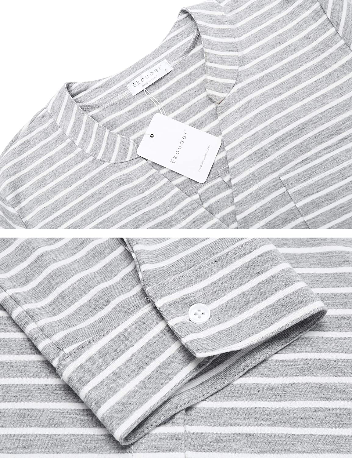 Ekouaer Women'S Nightgown Striped Sleepwear 3/4 Sleeves Nightshirts Soft Button Sleep Dress Apparel & Accessories > Clothing > Sleepwear & Loungewear > Nightgowns Kylie Max   