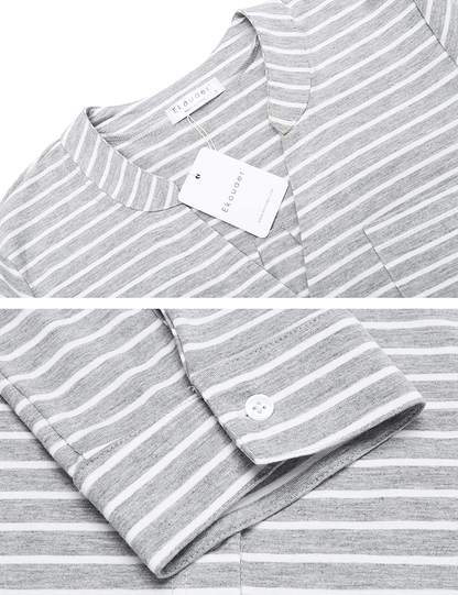 Ekouaer Women'S Nightgown Striped Sleepwear 3/4 Sleeves Nightshirts Soft Button Sleep Dress Apparel & Accessories > Clothing > Sleepwear & Loungewear > Nightgowns Kylie Max   