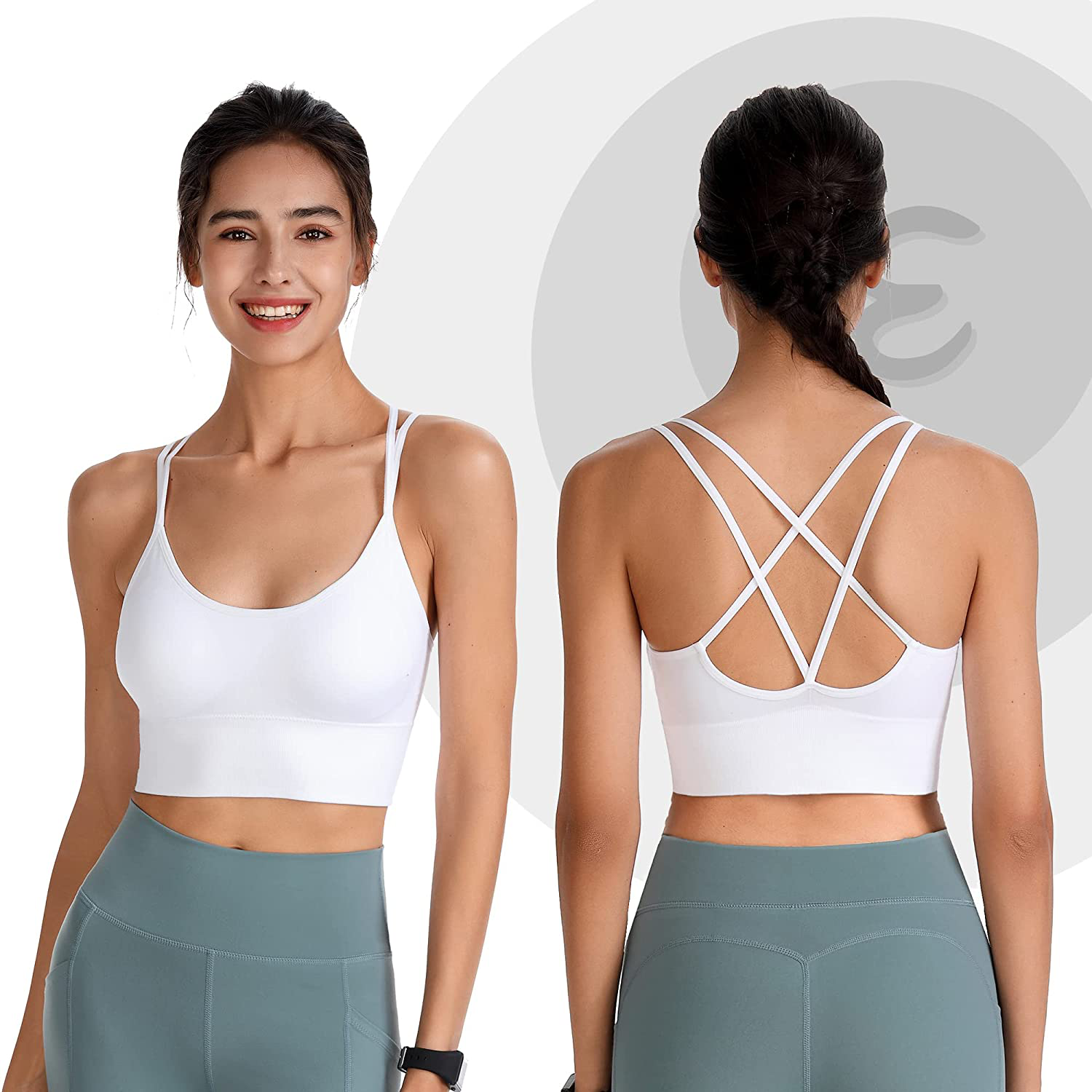 Evercute Cross Back Sport Bras Padded Strappy Criss Cross Cropped Bras for Yoga Workout Fitness Low Impact Apparel & Accessories > Clothing > Underwear & Socks > Bras Kylie Max   
