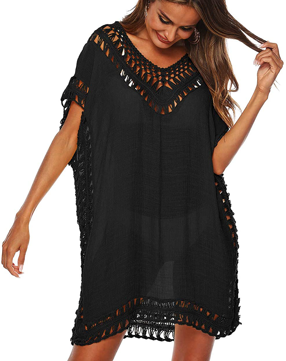 Wander Agio Womens Swimwear Cover up Swim Suit Beach Bikini Coverups Stripe Printing Hollow Out Apparel & Accessories > Clothing > Swimwear Kylie Max   