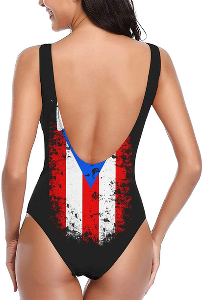 Puerto Rico Pr Flag Women'S One Piece Swimsuits Low Back Bathing Suit Bikini Swimwear Apparel & Accessories > Clothing > Swimwear Kylie Max   