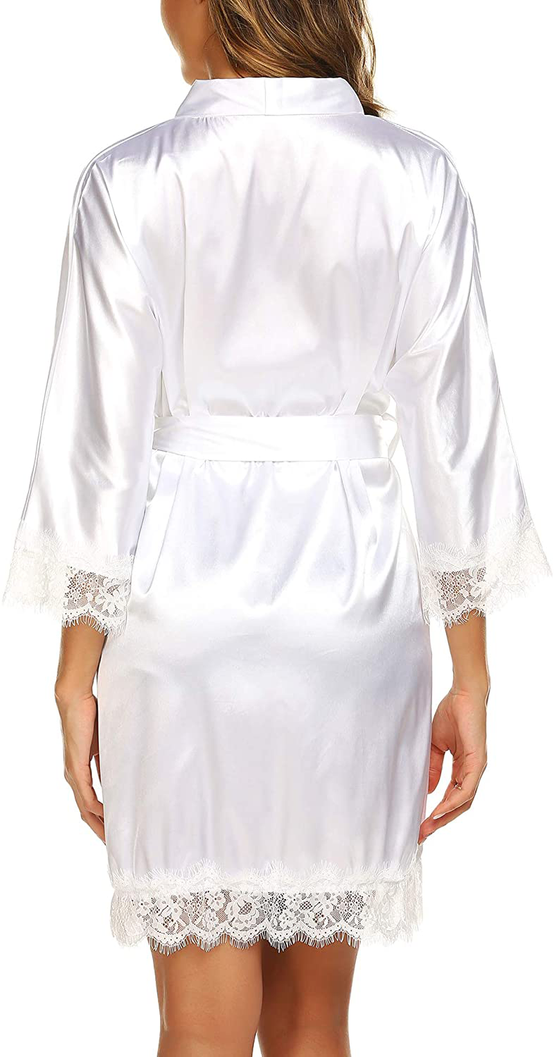 URRU Women'S Satin Silk Bathrobe Oblique V-Neck Short Kimono Robe Bridesmaids Robe S-XXXL Apparel & Accessories > Clothing > Sleepwear & Loungewear > Robes KYLIE MAX   