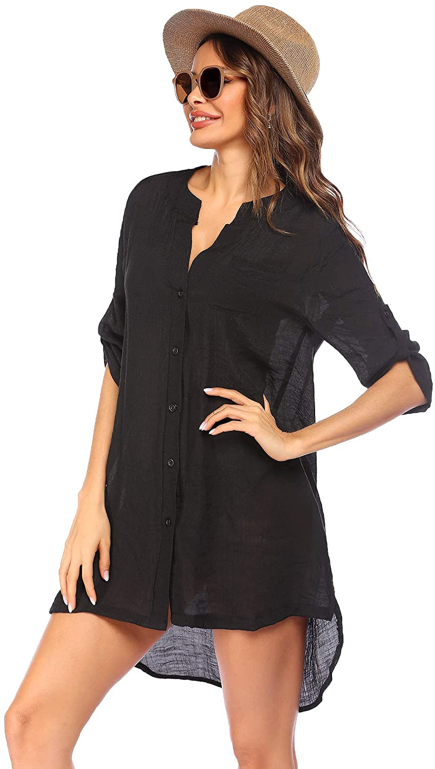 Ekouaer Women'S Cover up Shirt V-Neck Swimsuit Beach Bikini Beachwear Button down Bathing Suit S-3XL Apparel & Accessories > Clothing > Swimwear Kylie Max   