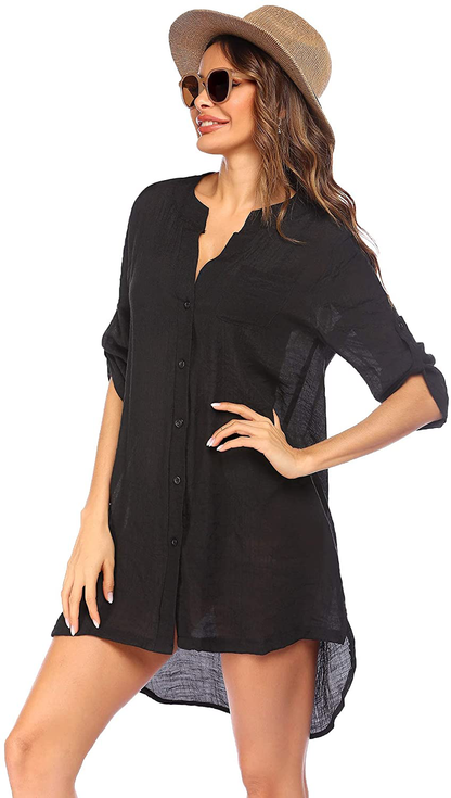 Ekouaer Women'S Cover up Shirt V-Neck Swimsuit Beach Bikini Beachwear Button down Bathing Suit S-3XL Apparel & Accessories > Clothing > Swimwear Kylie Max   