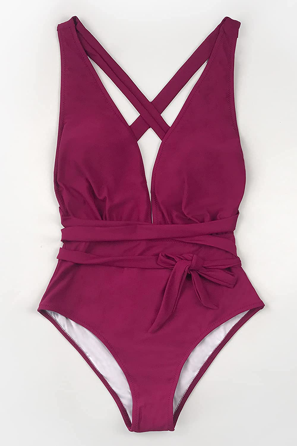 CUPSHE Women’S One Piece Swimsuit Sexy Deep V Neck Solid Red Bathing Suit Apparel & Accessories > Clothing > Swimwear Kylie Max   