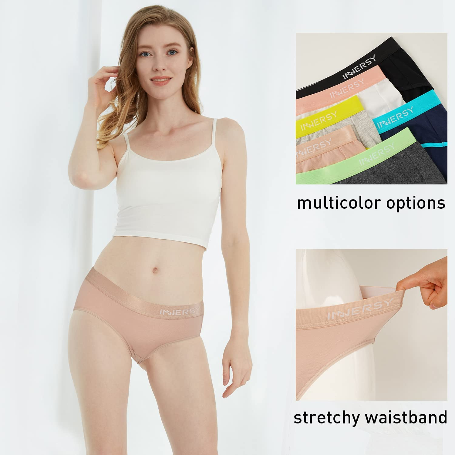 INNERSY Womens Underwear Hipster Panties Cotton Low Rise Briefs Pack of 6 Apparel & Accessories > Clothing > Underwear & Socks > Underwear INNERSY   