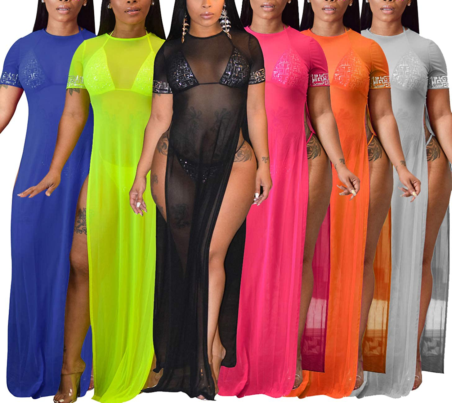 Sexycherry Women'S Sexy Swimsuit Cover Ups Casual See through Sheer Long Maxi Dresses for Swimwear Apparel & Accessories > Clothing > Swimwear Kylie Max   