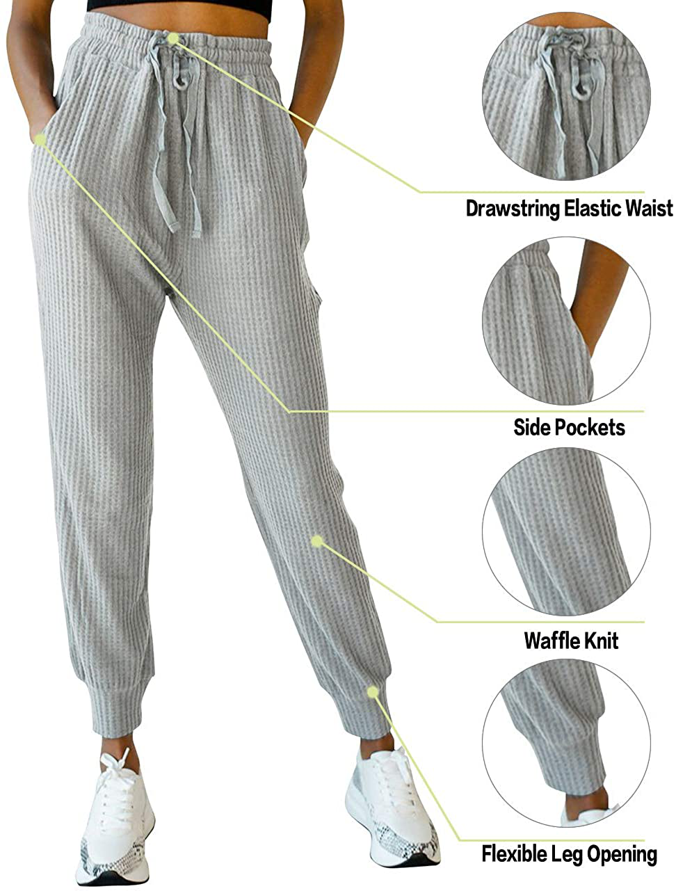 MIROL Women'S Active Drawstring Joggers Pants Elastic Waist Waffle Knit Trousers Athletic Solid Color Sweatpants Apparel & Accessories > Clothing > Activewear Kylie Max   