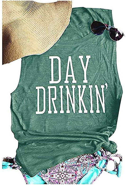Bealatt Day Drinkin’ Casual Tank Tops Funny Letters Print Vest T-Shirt, Cute Drinking Shirt Tank for Women Apparel & Accessories > Clothing > Activewear Kylie Max   