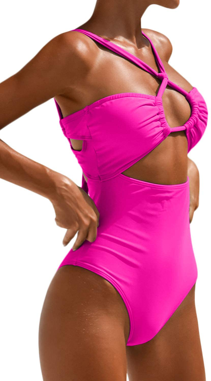 Ioiom Women'S Sexy Front Cross One Piece Swimsuits High Waisted Tummy Control Bathing Suits Apparel & Accessories > Clothing > Swimwear Kylie Max   