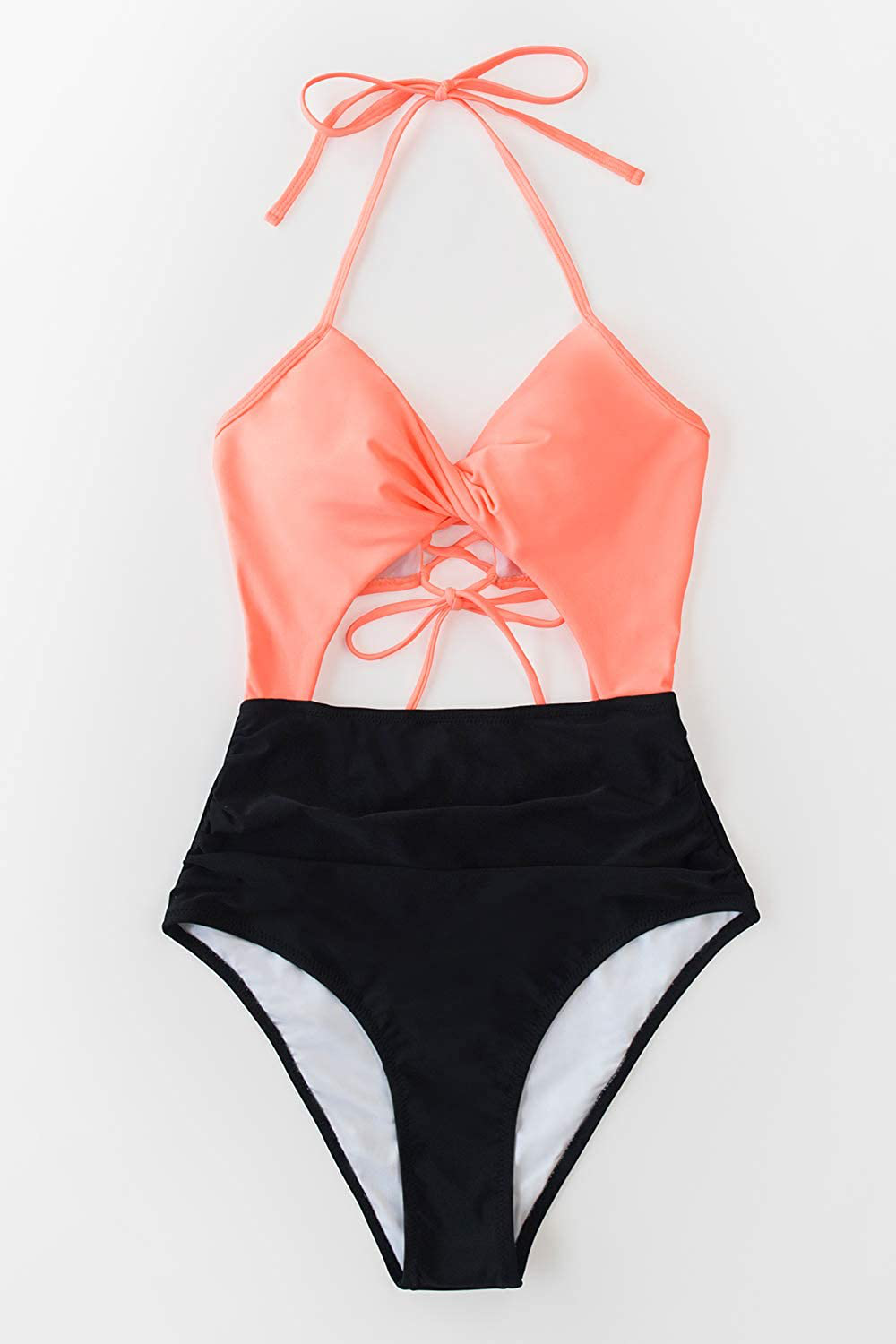 CUPSHE Women'S One Piece Swimsuit Cutout Halter Lace up Twist Bathing Suit Apparel & Accessories > Clothing > Swimwear Kylie Max   