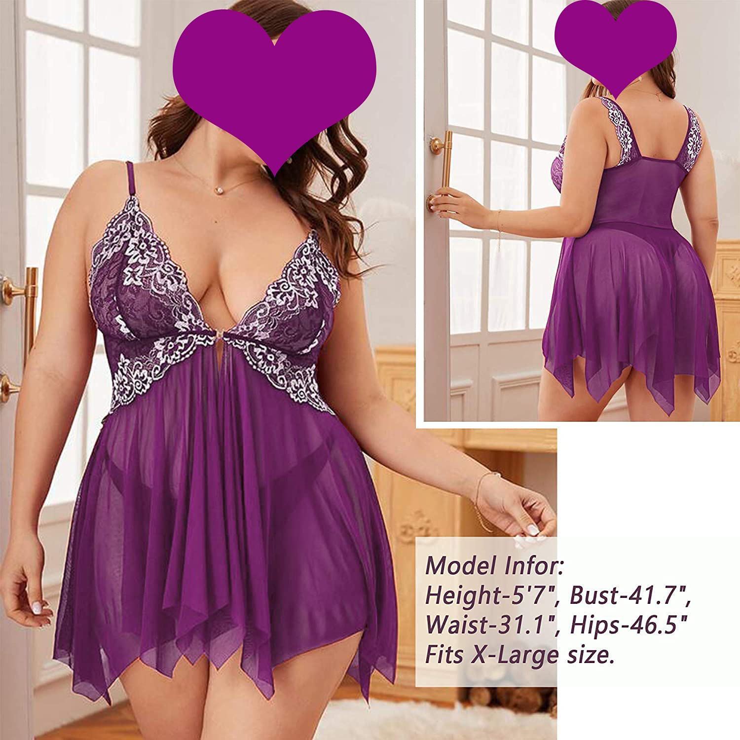 Avidlove Women Lace Lingerie Front Closure Babydoll V Neck Nightwear Sexy Chemise Nightie Apparel & Accessories > Clothing > Underwear & Socks > Lingerie Kylie Max   