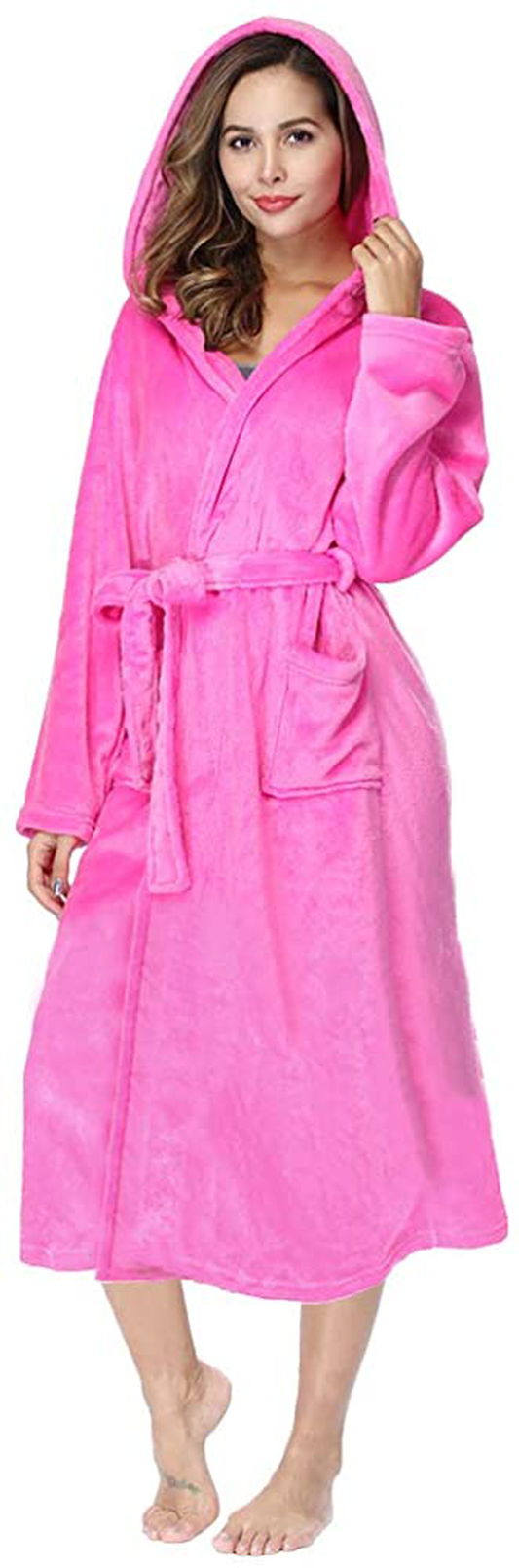 RONGTAI Womens Long Robes Plush Fleece Nightgown Thick plus Size Hooded Bathrobe with Pockets Fluffy Sleepwear for Men Apparel & Accessories > Clothing > Sleepwear & Loungewear > Robes RONGTAI Rose Large 