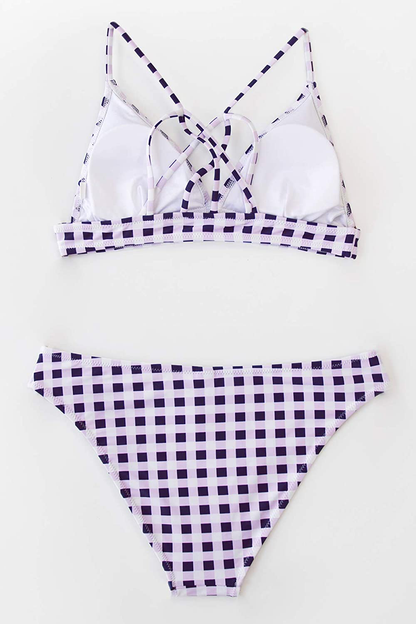 CUPSHE Women’s Bikini Swimsuit Stripe V Neck Back Cross Two Piece Bathing Suit Apparel & Accessories > Clothing > Swimwear KYLIE MAX   