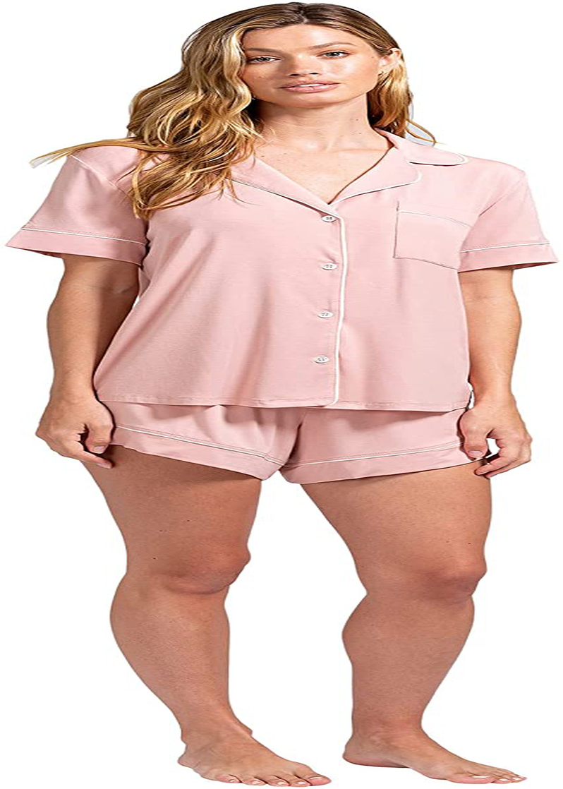 Eberjey Gisele Relaxed Women's Short PJ Set Apparel & Accessories > Clothing > Sleepwear & Loungewear > Pajamas Eberjey Misty Rose/Ivory Large 