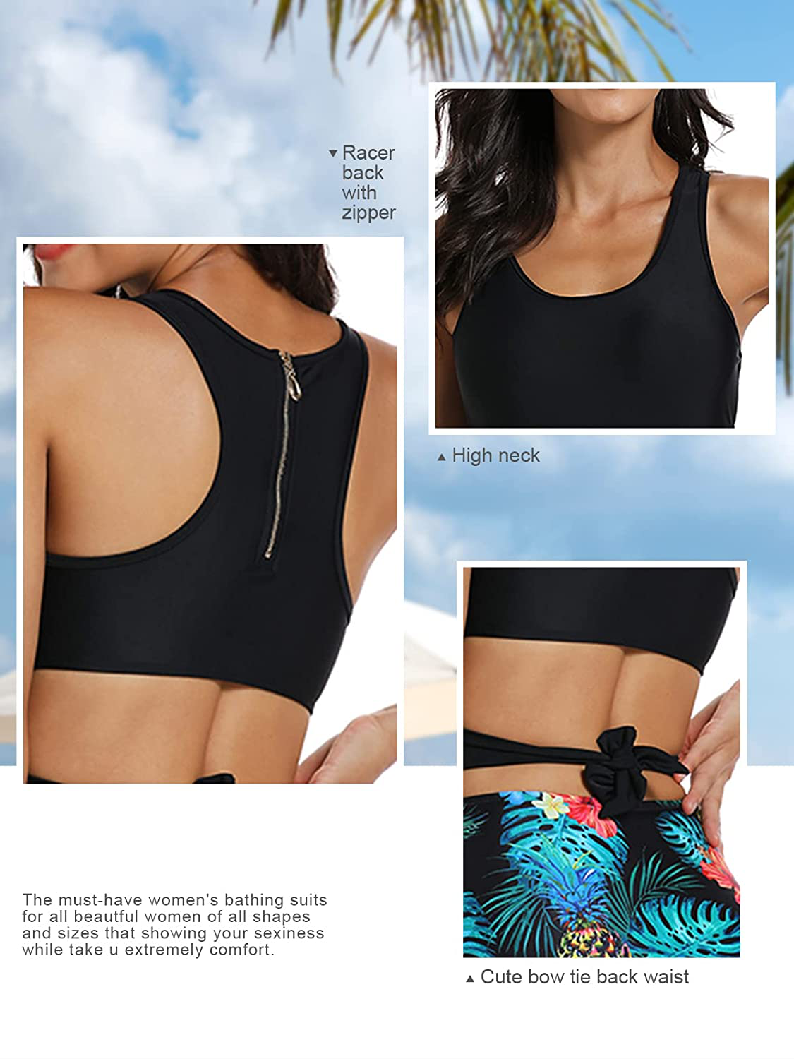 MOLYBELL One Piece Swimsuits for Women High Waisted Bathing Suit Monokini Floral Print Cutout Racerback Zip Up  Kylie Max   