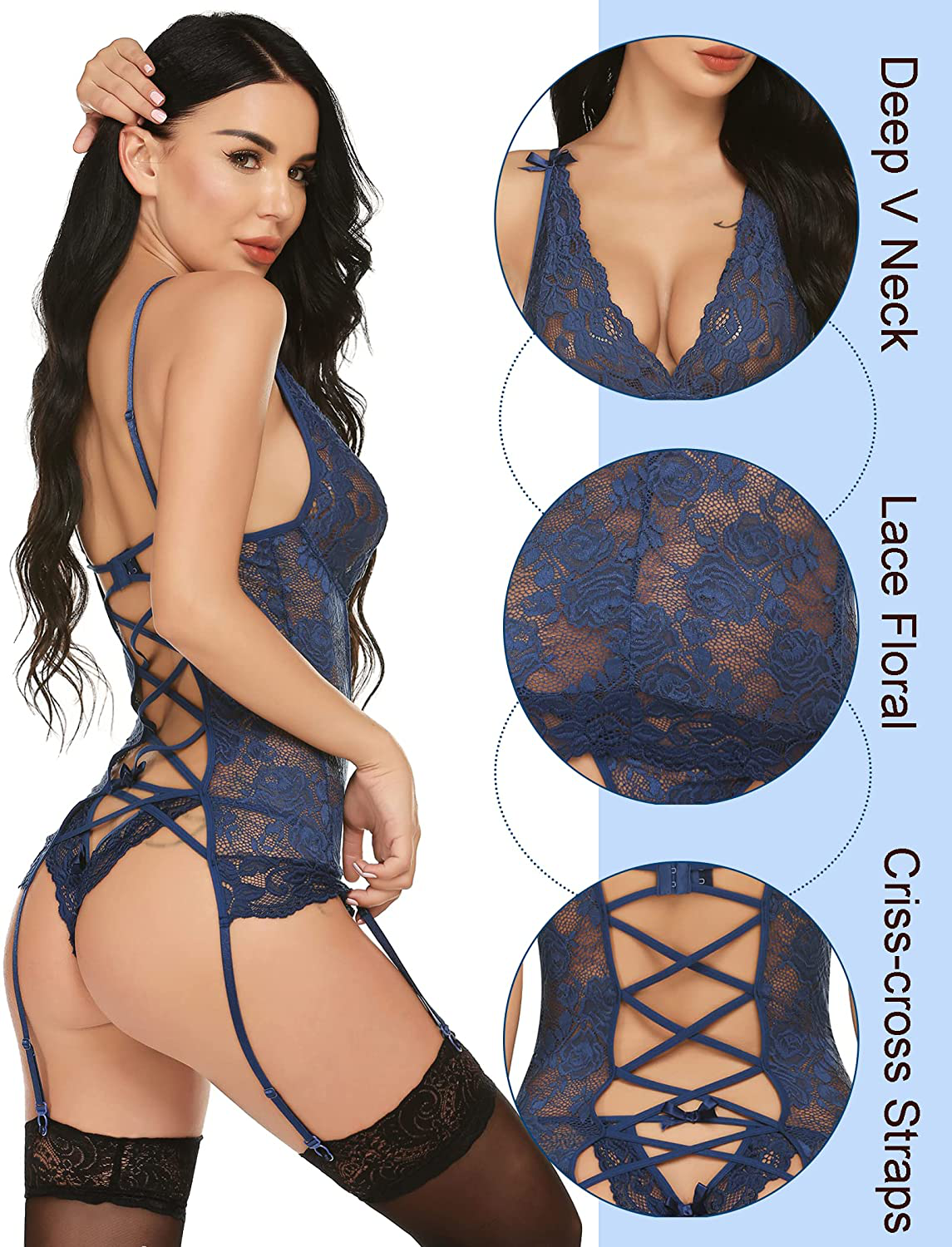 Avidlove Women’S Lace Babydoll with Garter Mini Teddy Bodysuit Sexy Lingerie Backless Chemise Apparel & Accessories > Clothing > Underwear & Socks > Lingerie Kylie Max   