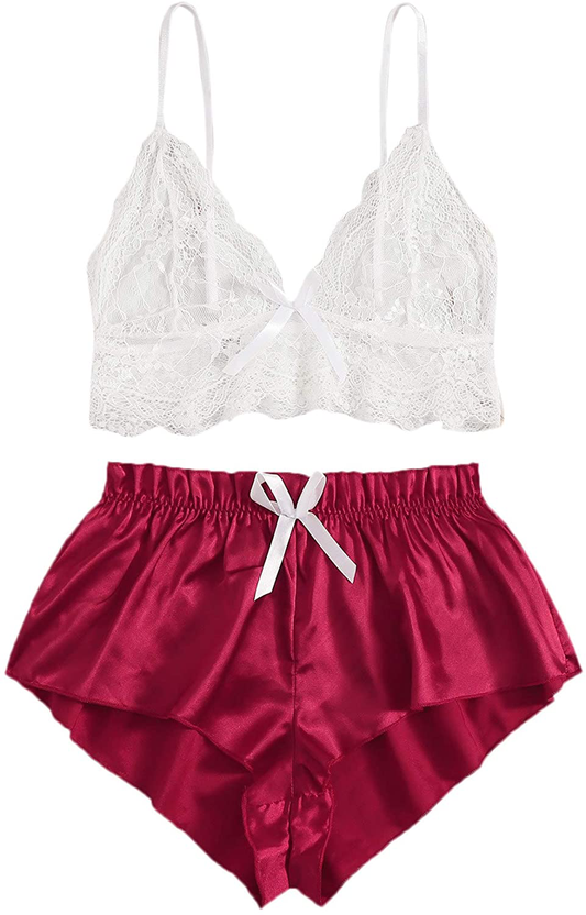 Sweatyrocks Women'S 2 Piece Lingerie Set Lace Cami Top with Shorts with Panties Sexy Pajama Set Apparel & Accessories > Clothing > Sleepwear & Loungewear Kylie Max   