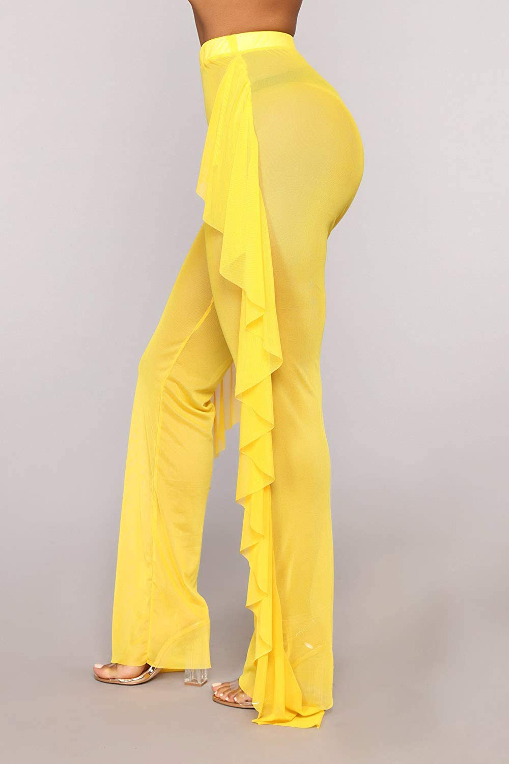 COCOLEGGINGS Women'S Sheer Mesh Ruffle Pants Swimsuit Bikini Bottom Cover Ups Apparel & Accessories > Clothing > Swimwear Kylie Max   