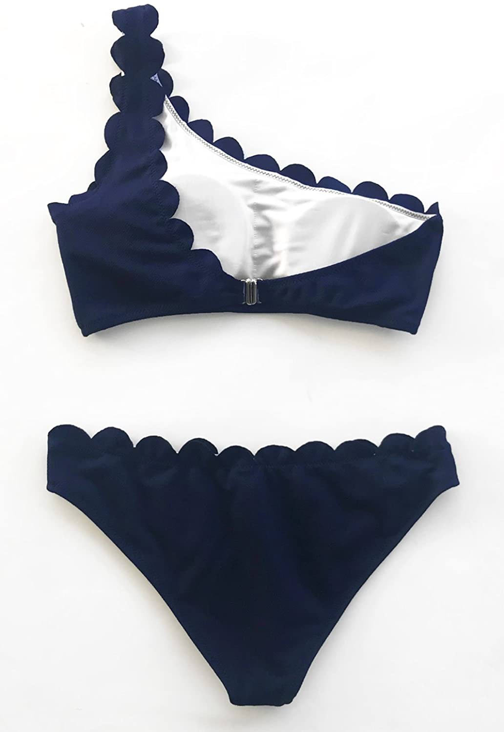 CUPSHE Women's Solid Wavy Edge One-Shoulder Bikini Set Rain of Petals Apparel & Accessories > Clothing > Swimwear CUPSHE   