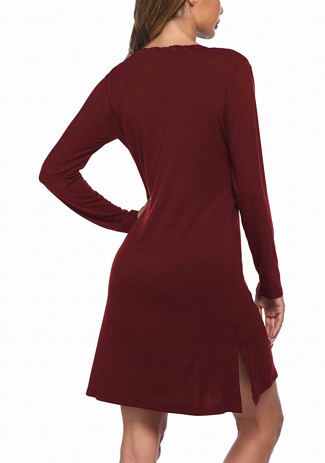 Ekouaer Sleepshirt for Women Sexy Nightgowns Long Sleeve Sleepwear Night Dress V-Neck Nightwear Gown Loungewear S-XXL Apparel & Accessories > Clothing > Sleepwear & Loungewear > Nightgowns Kylie Max   