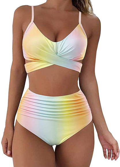 SUUKSESS Women Wrap Bikini Set Push Up High Waisted 2 Piece Swimsuits Apparel & Accessories > Clothing > Swimwear SUUKSESS 87 Rainbow 12-14 