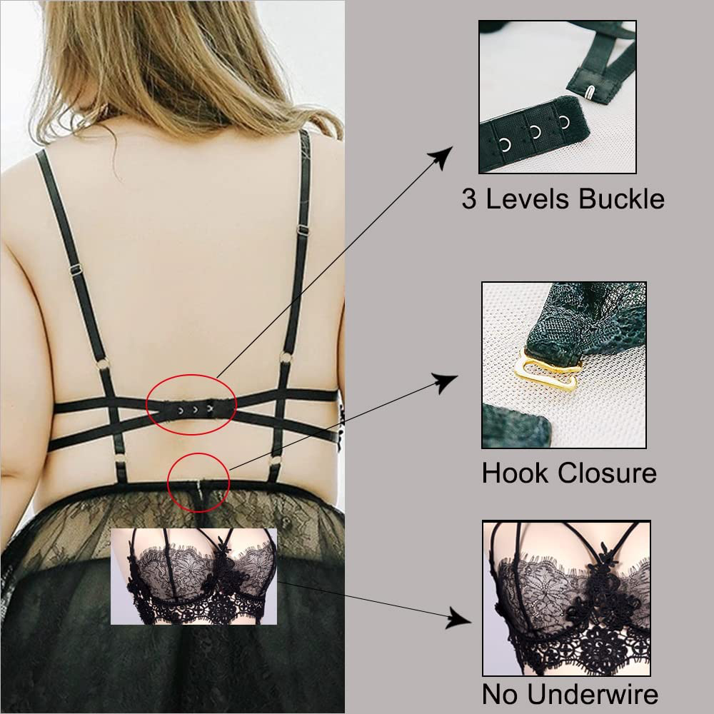 Plus Size Lingerie for Women Lace Black Babydoll Sexy Mesh High Waisted Nightdress Strappy Exotic Sleepwear Apparel & Accessories > Clothing > Underwear & Socks > Lingerie Kylie Max   