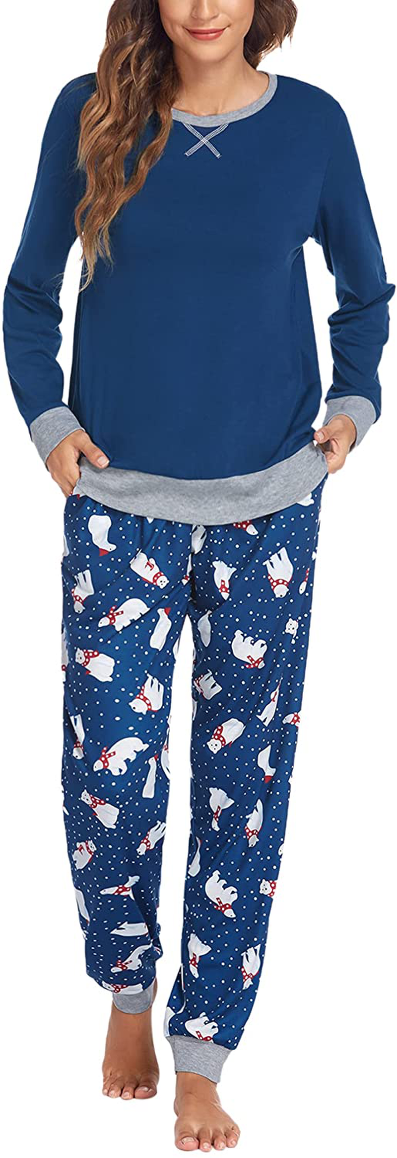 Ekouaer Women's Pajamas Sets Long Sleeve with Plaid Pants Soft Sleepwear O Neck 2 Piece Pjs Joggers Loung Set with Pockets Apparel & Accessories > Clothing > Sleepwear & Loungewear > Pajamas Ekouaer Pat23 Large 