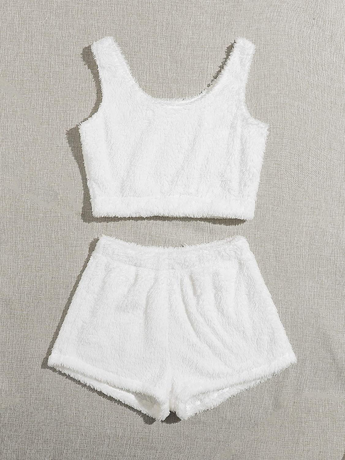 Sweatyrocks Women'S Fluffy Pajamas Set Crop Tank Top with Shorts Loungewear Apparel & Accessories > Clothing > Sleepwear & Loungewear Kylie Max   