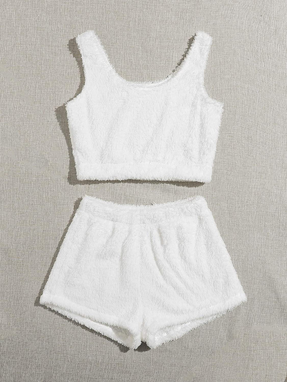 Sweatyrocks Women'S Fluffy Pajamas Set Crop Tank Top with Shorts Loungewear Apparel & Accessories > Clothing > Sleepwear & Loungewear Kylie Max   