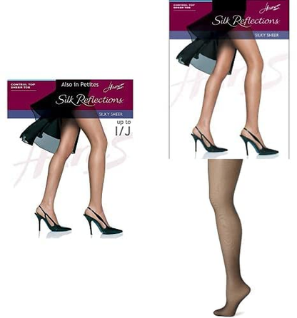 Hanes Women'S Control Top Sheer Toe Silk Reflections Panty Hose Apparel & Accessories > Clothing > Underwear & Socks > Shapewear Hanes Barely There/Jet/Little Color 3 E-F
