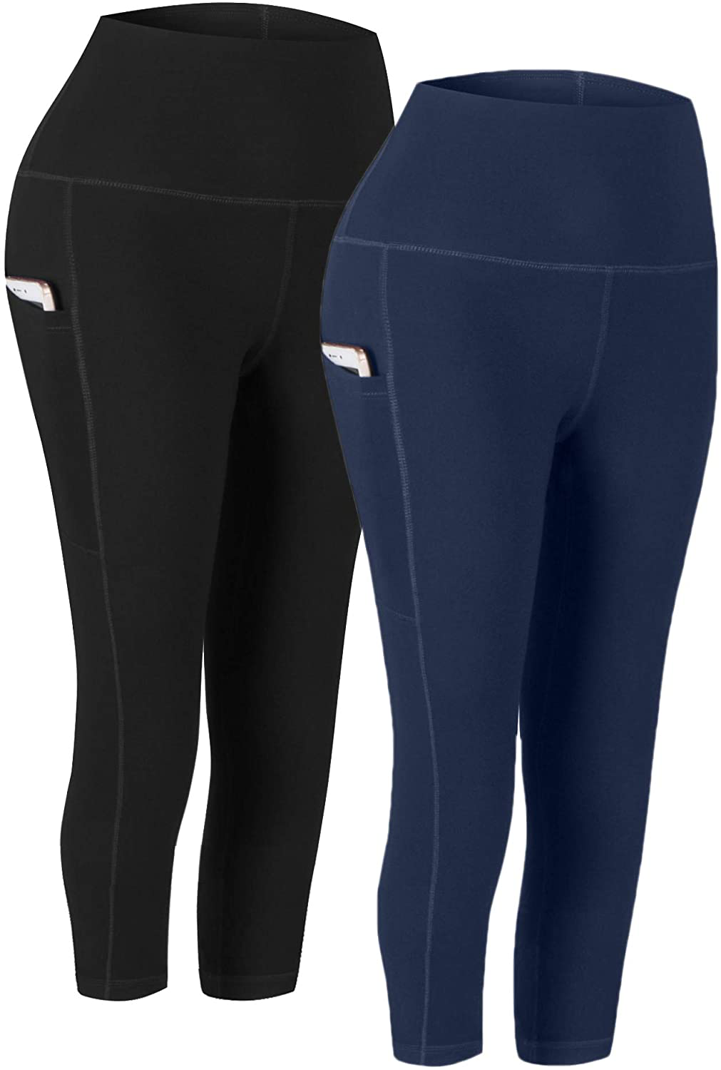 Fengbay 2 Pack High Waist Yoga Pants, Pocket Yoga Pants Tummy Control Workout Running 4 Way Stretch Yoga Leggings Apparel & Accessories > Clothing > Activewear Fengbay Capris Black & Navy Small 