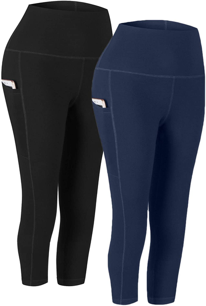 Fengbay 2 Pack High Waist Yoga Pants, Pocket Yoga Pants Tummy Control Workout Running 4 Way Stretch Yoga Leggings Apparel & Accessories > Clothing > Activewear Fengbay Capris Black & Navy Small 