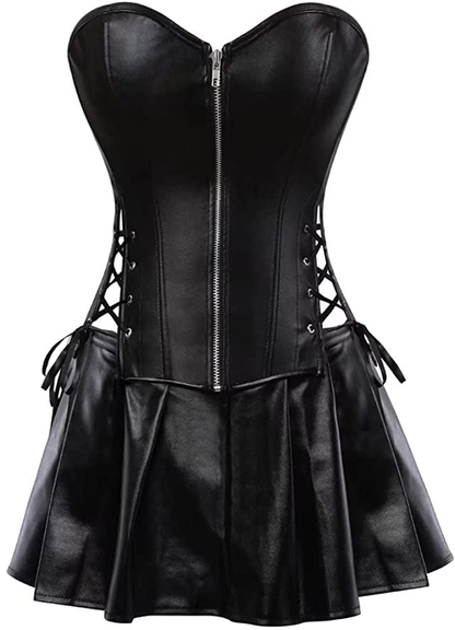 Leather Corsets for Women Bustier Lingerie Top Punk Rock Waist Cincher Basque Halloween Costume Apparel & Accessories > Clothing > Underwear & Socks > Lingerie jutrisujo Leather 5802black-s 5X-Large 