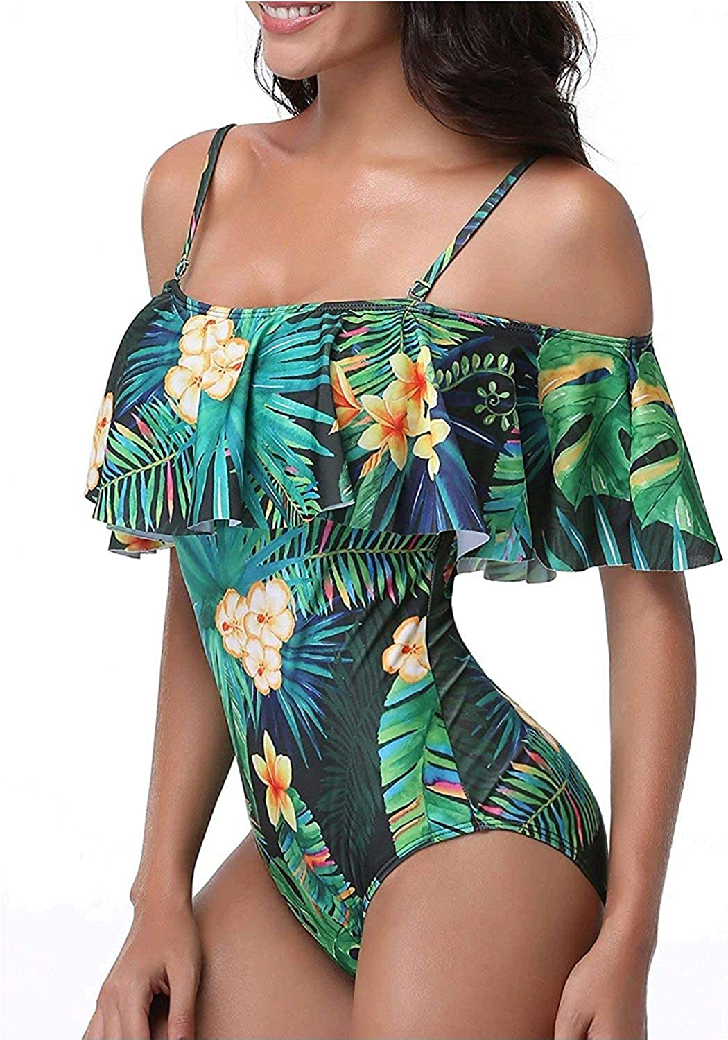 Women One Piece Bathing Suit Printed Shoulder Straps Ruched Swimwear Bikini S. Apparel & Accessories > Clothing > Swimwear Kylie Max   