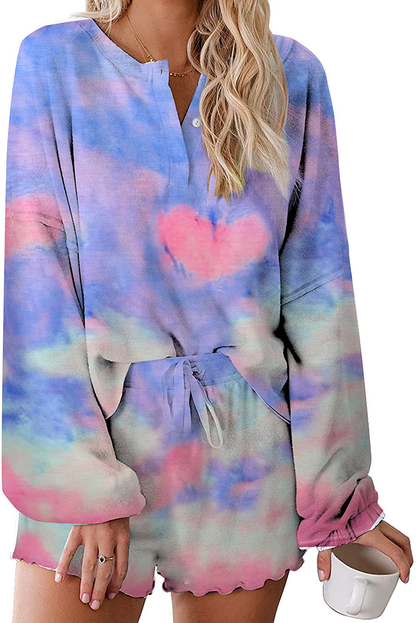 Ekouaer Tie Dye Pajamas Set Womens Loungewear Sleepwear 2 Piece PJ Sets Apparel & Accessories > Clothing > Sleepwear & Loungewear > Pajamas Ekouaer Lovely Long Sleeve 6 XX-Large 