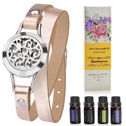 Aromatherapy Essential Oil Leather Diffuser Bracelet w/Tea Tree, Lemongrass, Orange and Peppermint -10ML/pcs, Unique Gift Ideas for Women, Girls, Friend, Mom at Anniversaries, Birthday and Christmas Arts & Entertainment > Party & Celebration > Gift Giving SOMORA Gold  