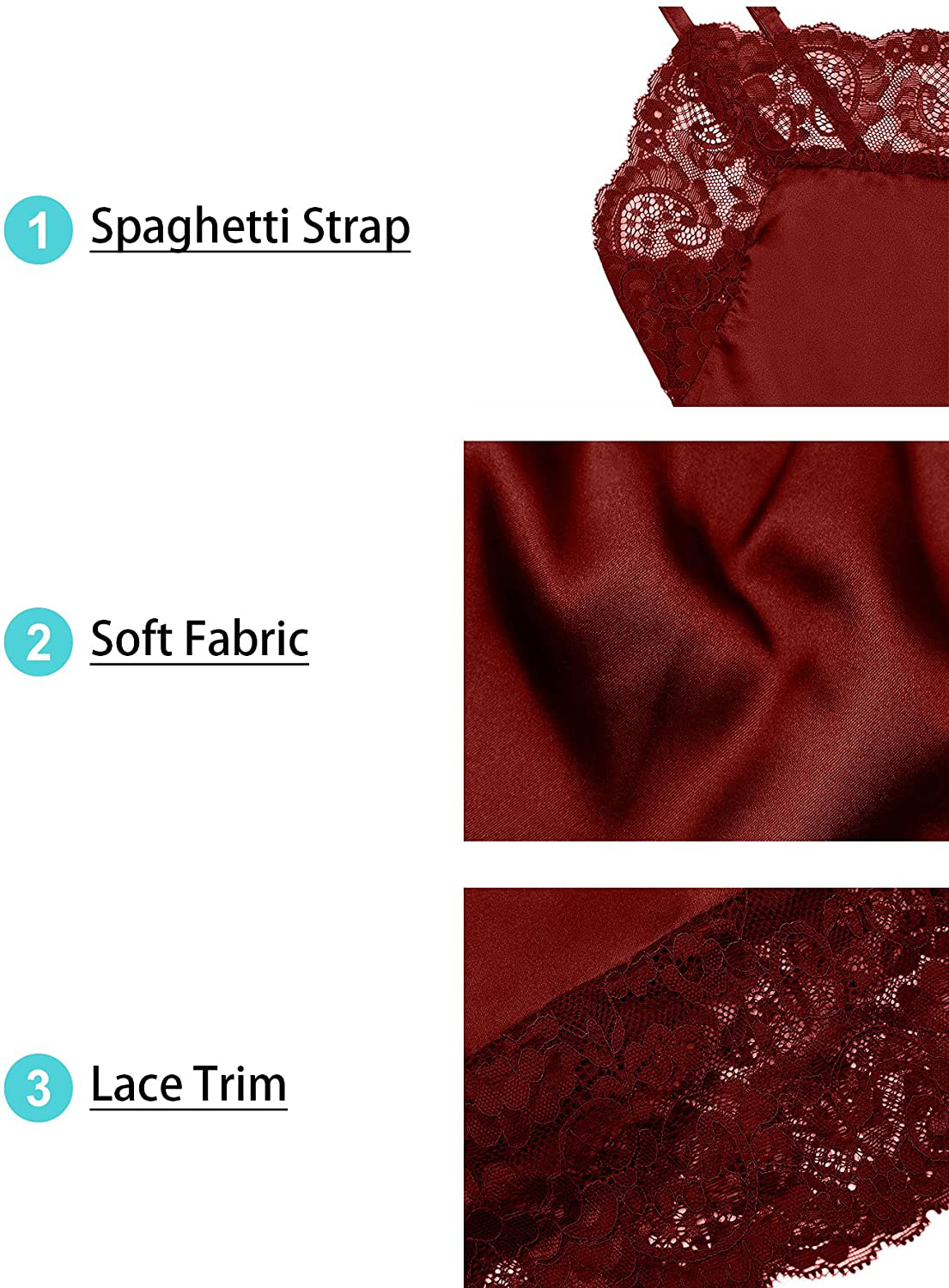 Sofia'S Choice Women'S Lace Trim Satin Pajama Sets Cami Top and Shorts Sleepwear Apparel & Accessories > Clothing > Sleepwear & Loungewear Kylie Max   
