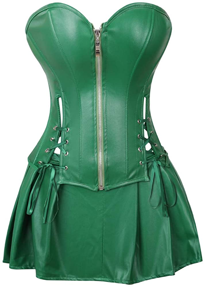 Frawirshau Faux Leather Corset Dress Corsets for Women Sexy Bustier Lingeire Corset Skirt Costume Apparel & Accessories > Clothing > Underwear & Socks > Lingerie frawirshau   