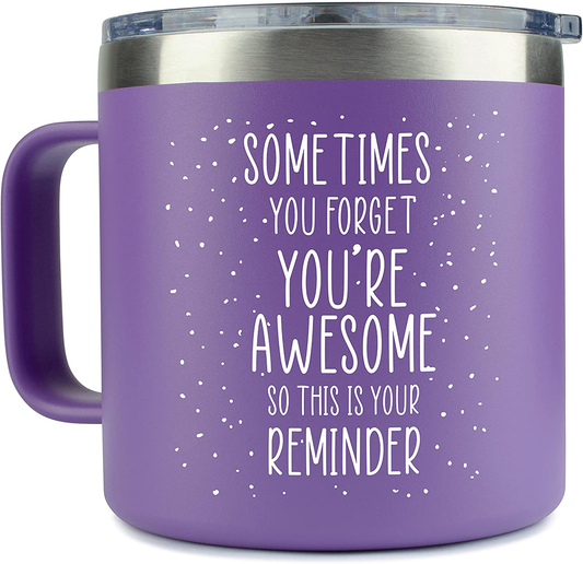 Inspirational Gifts for Women –Stainless Steel Coffee Purple Mug/Tumbler 14oz “Sometimes You Forget You’re Awesome” – Gift Idea for Proud of You, Cheer Up, Coworker, Motivational, Best Friend, Her Arts & Entertainment > Party & Celebration > Gift Giving KLUBI Purple  