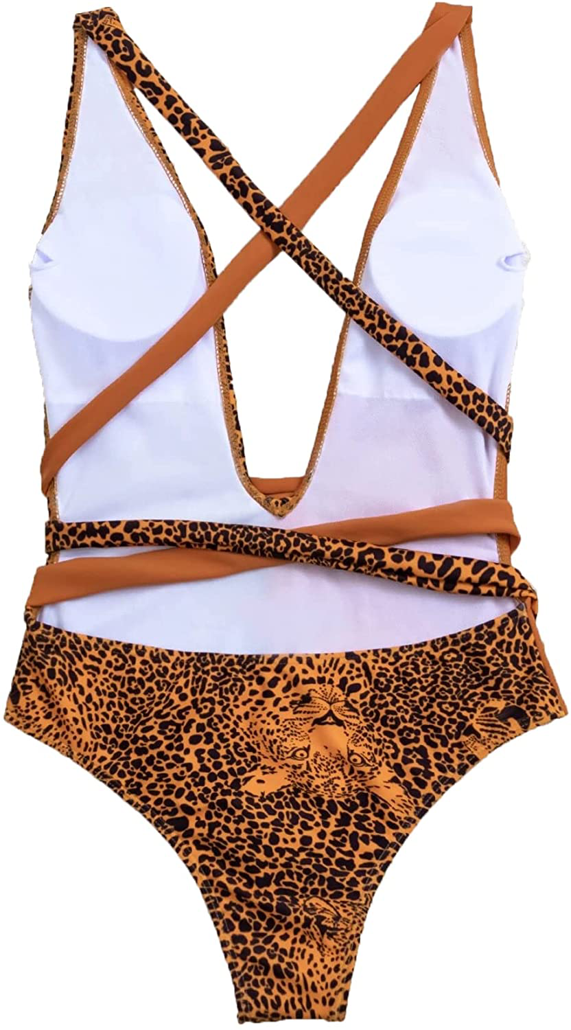Lilosy Sexy Self Tie Criss Cross Plunge Backless High Cut Thong One Piece Swimsuit for Women Padded Bathing Suit Bikini Apparel & Accessories > Clothing > Swimwear Kylie Max   