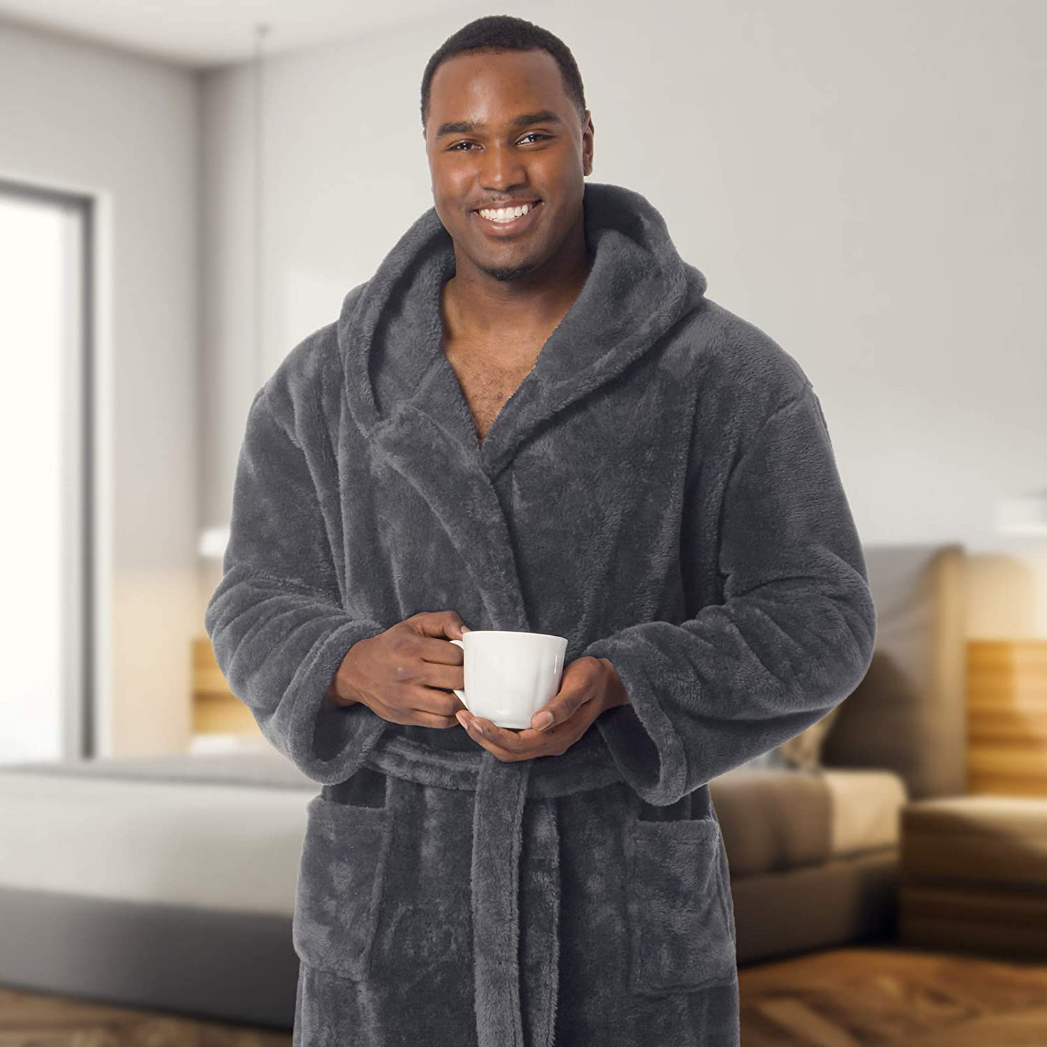 Ross Michaels Mens Robe Big & Tall with Hood - Long Plush 400GSM Luxury Fleece Bathrobe Apparel & Accessories > Clothing > Sleepwear & Loungewear > Robes Kylie Max   