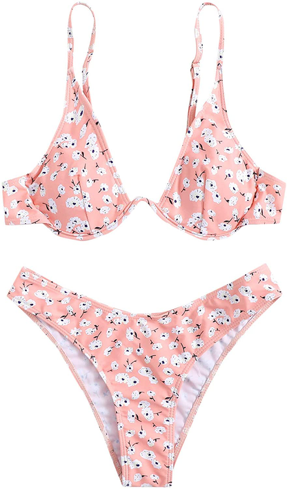 SweatyRocks Women's Sexy Bathing Suits Spaghetti Strap Floral Bikini Set Underwire Swimsuit Apparel & Accessories > Clothing > Swimwear SweatyRocks Floral Pink Medium 