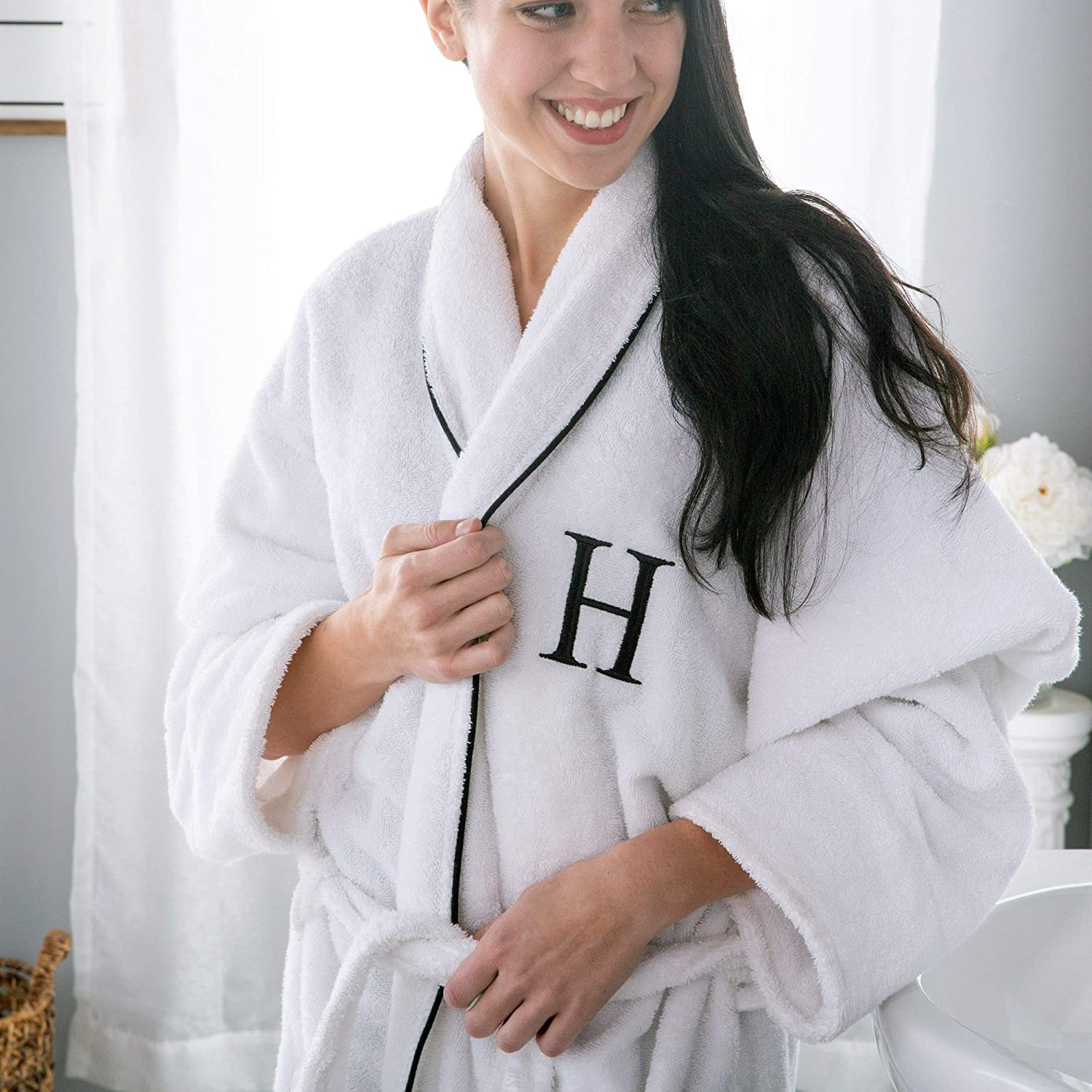 SUPERIOR Monogrammed Egyptian Cotton Bath Robe White Adult Unisex Bathrobe, Small/Medium, S Apparel & Accessories > Clothing > Sleepwear & Loungewear > Robes SUPERIOR   