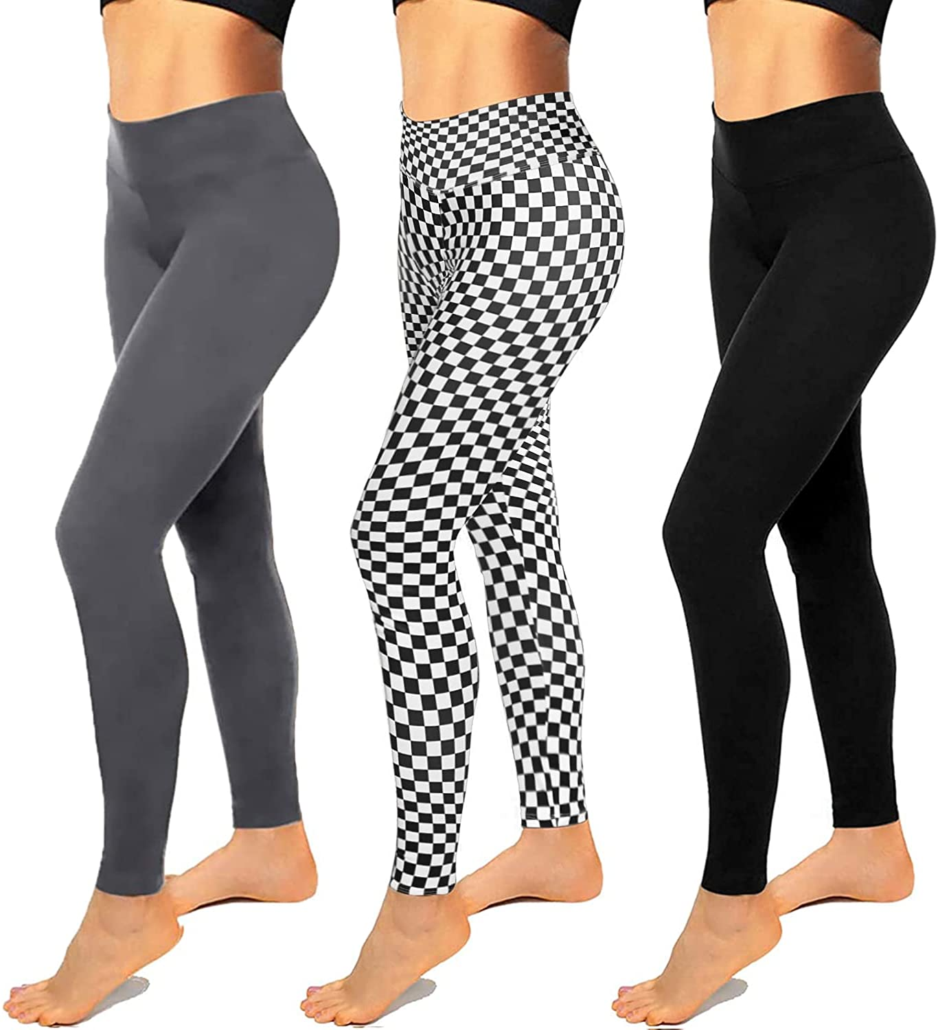 High Waisted Leggings for Women-Womens Black Seamless Workout Leggings Running Tummy Control Yoga Pants Reg&Plus Size Apparel & Accessories > Clothing > Underwear & Socks > Shapewear Hi Clasmix 3 Pack Black, Dark Grey, Black-white Pattern Large-X-Large 