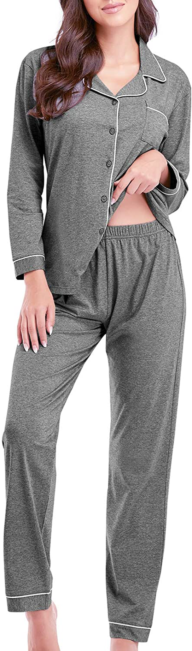 Eiggam Pajamas for Women Lounge Cotton Sleepwear Comfy Soft Long Button Down Pjs Set Pajamas Set Apparel & Accessories > Clothing > Sleepwear & Loungewear > Pajamas Eiggam   