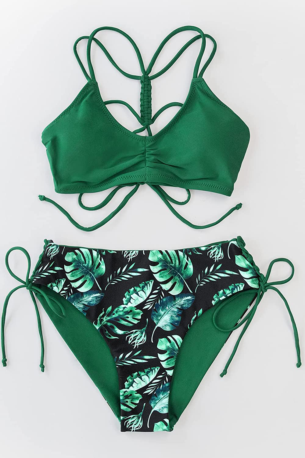 CUPSHE Women Back Braided Straps Bikini Sets Reversible Bottom Strappy Lace Up 2 Piece Swimsuits Apparel & Accessories > Clothing > Swimwear CUPSHE   