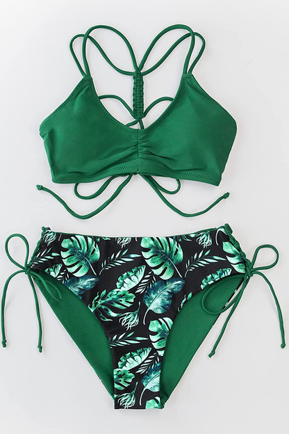 CUPSHE Women Back Braided Straps Bikini Sets Reversible Bottom Strappy Lace Up 2 Piece Swimsuits Apparel & Accessories > Clothing > Swimwear CUPSHE   